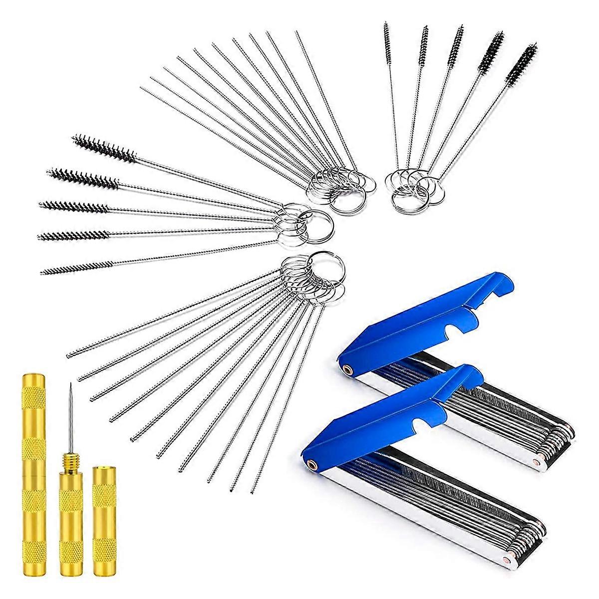 2SET Carburetor Cleaning Kit, Carbon Dirt Jet Remove Cleaner, 26 Cleaning Wires Set for Motorcycle