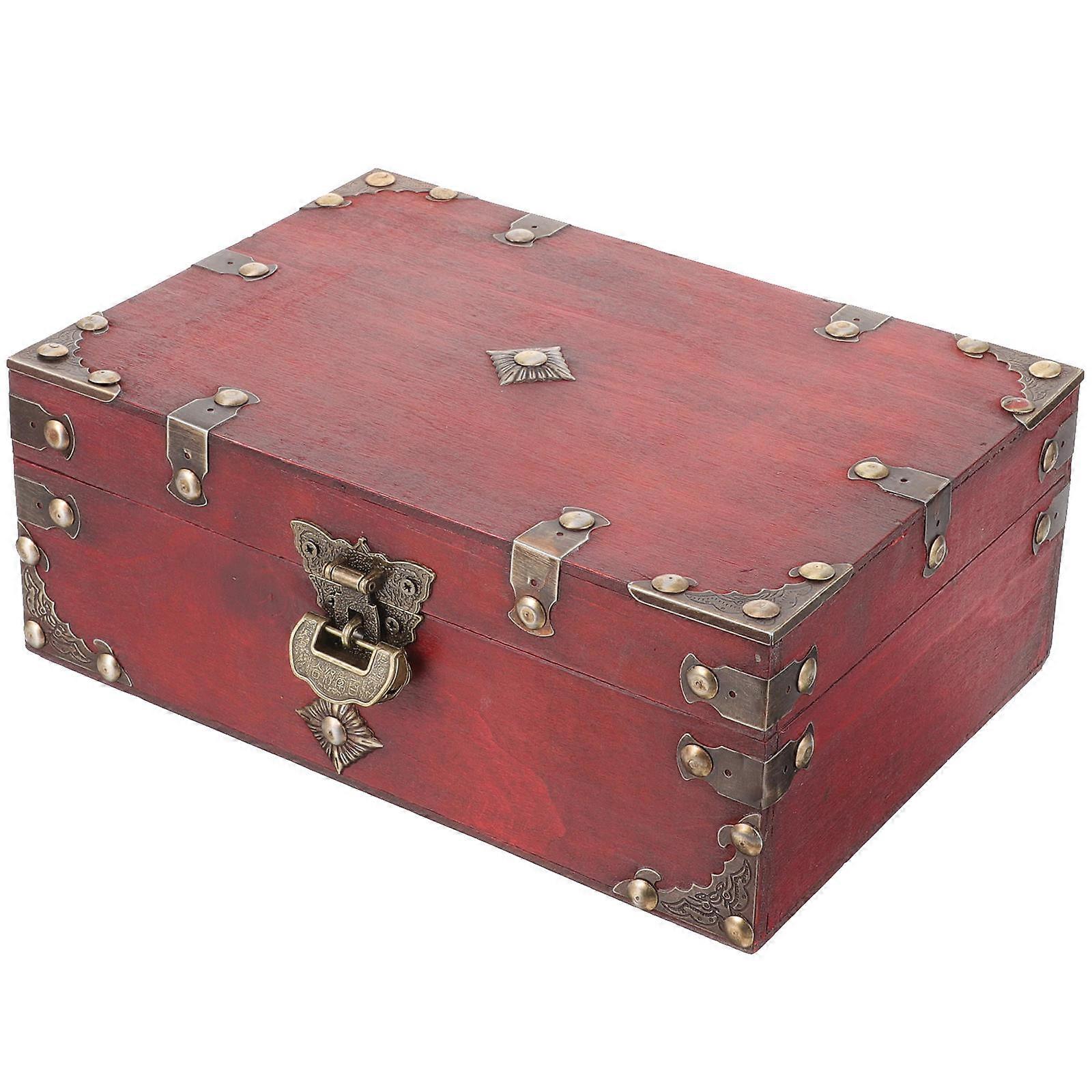 Red Wooden Jewelry Box for Storage Smooth to Touch Elegant Vintage Pattern with Lock 6.5x4.5 Inches
