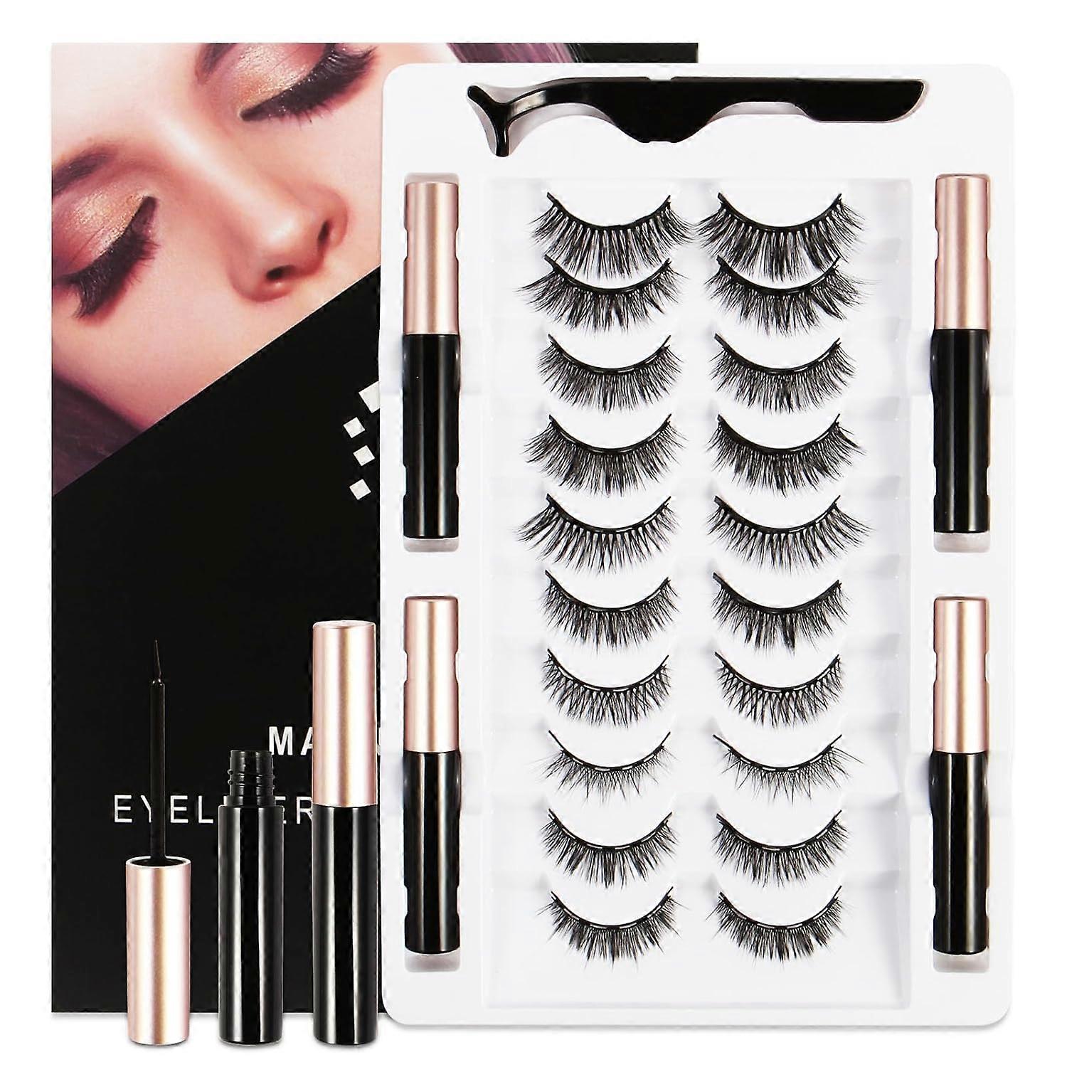 Magnetic Eyelashes with Applicator and Magnetic Eyeliner Set - Reusable 3D 5D Magnetic Eyelashes Set with 1 Tweezer and Upgraded 4 Tubes of Magn
