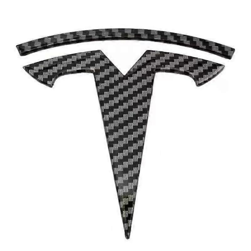 Emblem Front Grill Logo Badge for Tesla Roadster 2018-2021, Carbon Fibre 3D Auto Emblem Sticker, Front Bumper Decal