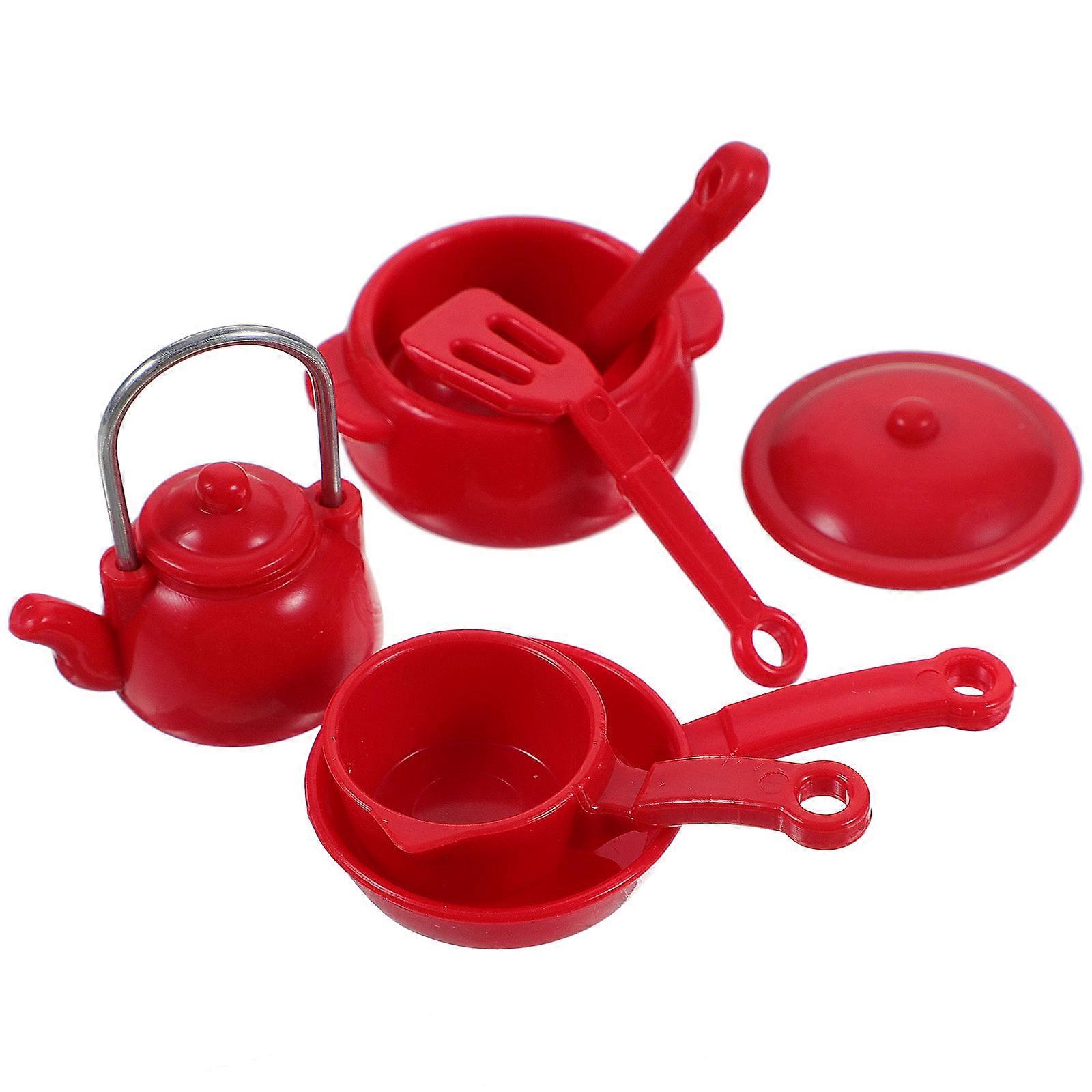 Tiny House Kitchen Cookware Set For Doll House Lovers In Red Featuring Realistic Texture And Shapes 1 Set