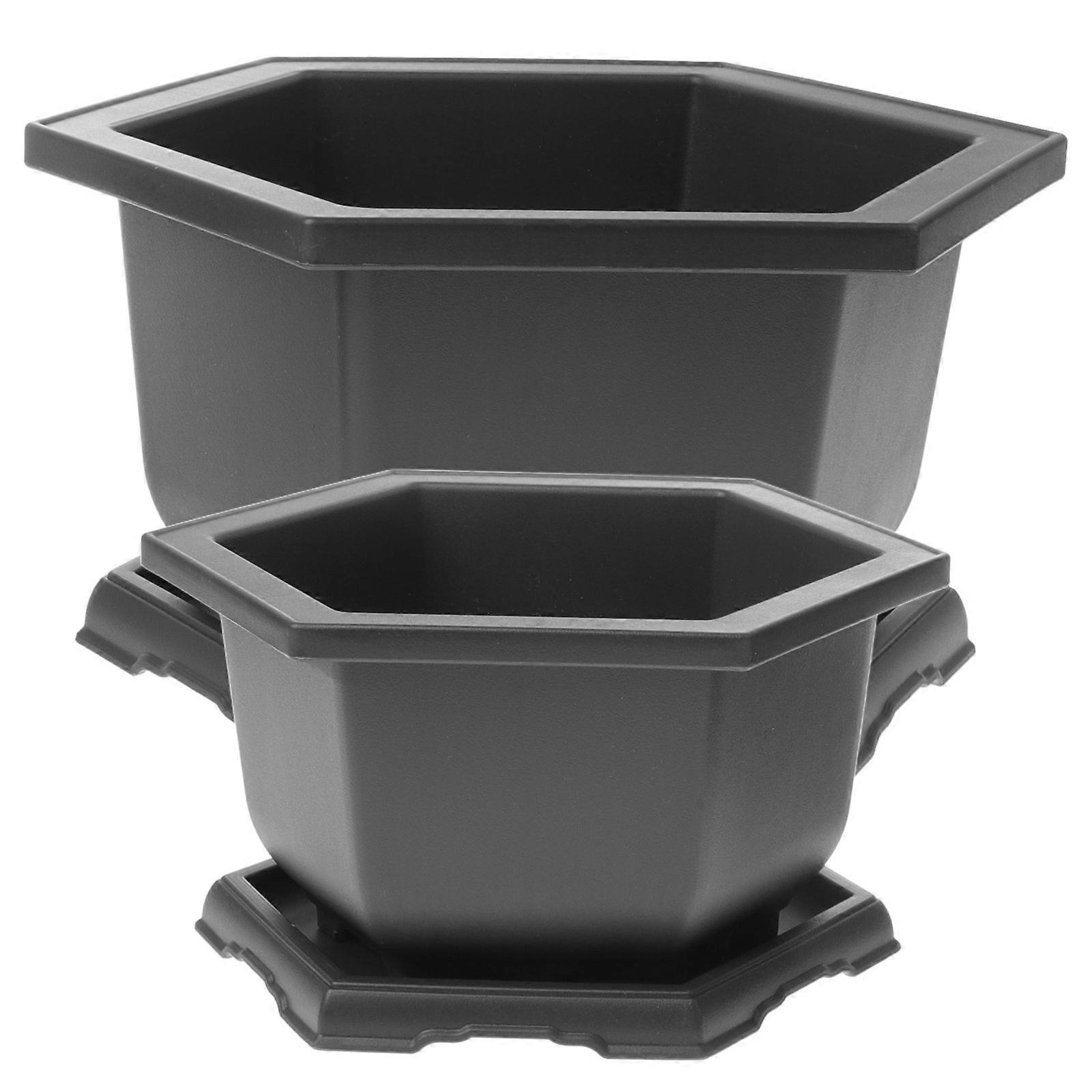 Succulent Planter Set of 2 in Dark Grey for Home Use Made of Durable PP Material
