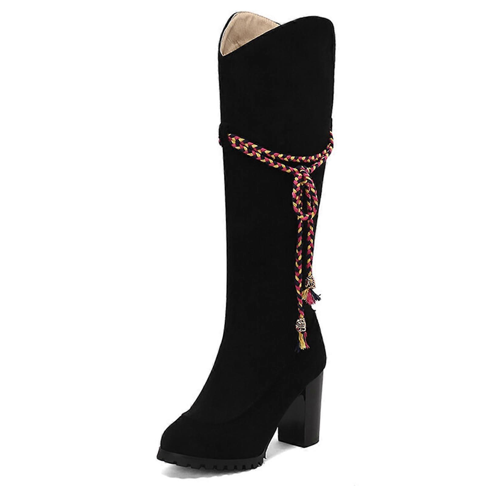 9 cm/3.54 inches Autumn Suede Thick Heel Heel Boots Large Size Night Club Prom Party Pole Dance Boots 44 EU Black