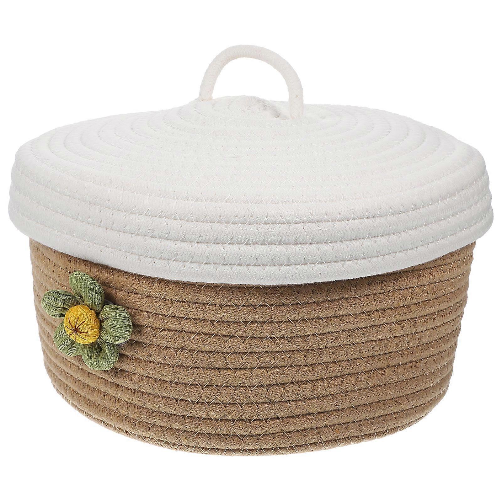 Lidded Woven Design Basket For Families And Women With Assorted Color For Organizing Sundries 1Set