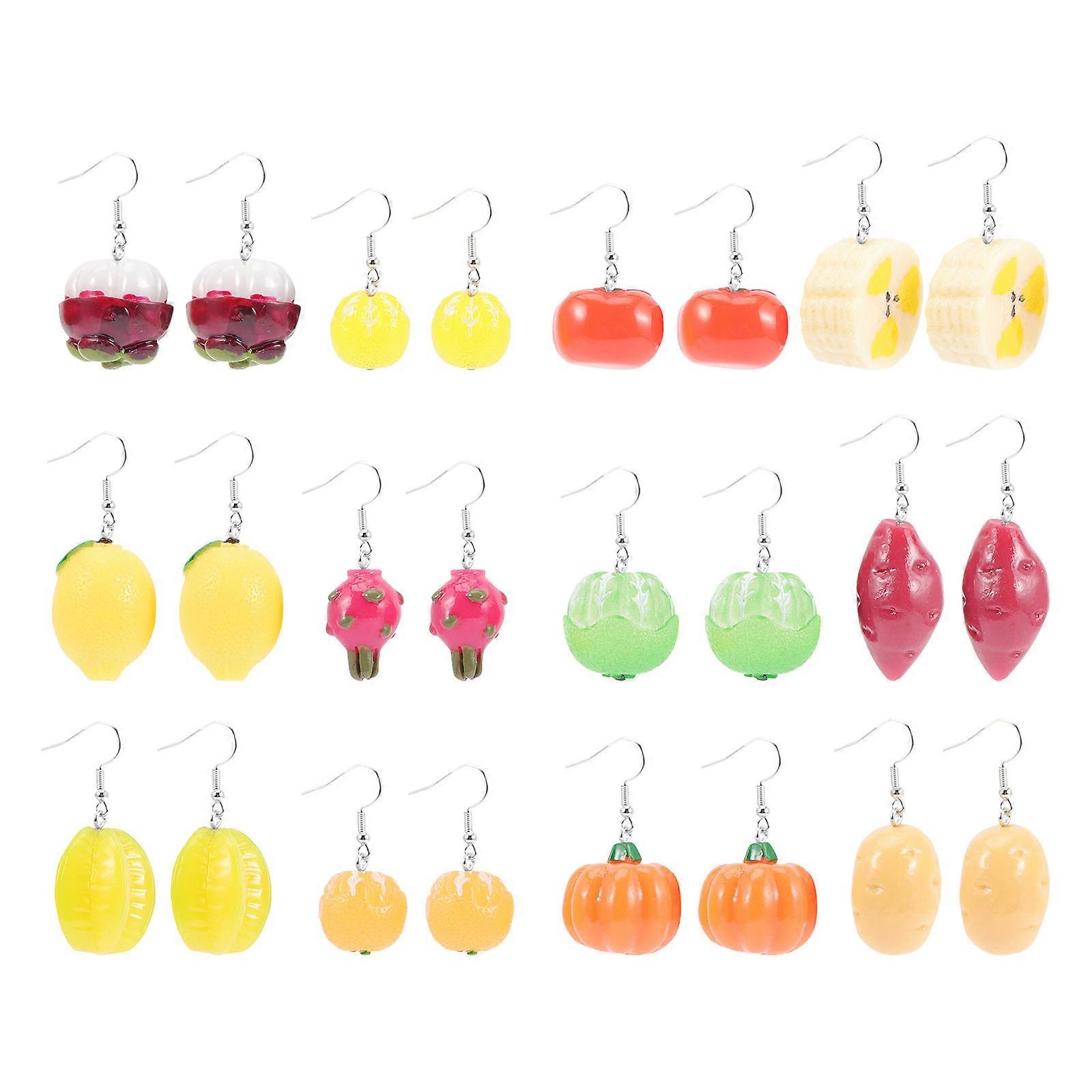 Fruit Shape Ear Drops For Girls Party Lightweight Assorted Color Simulation Design 12 Pairs