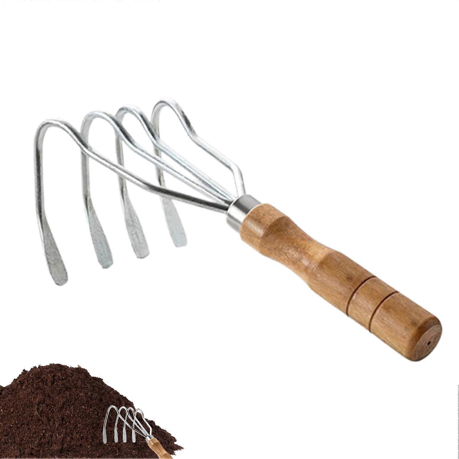 Gartenkralle Handwerkzeug manico in legno Shell Rake con quattro denti per spiaggia litorale campeggio stagni giardini