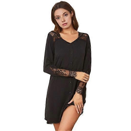 Camicie da notte a maniche lunghe per le donne Camicie da notte patchwork in pizzo con scollo a V Fake Abbottonatura Mini camicia da notte