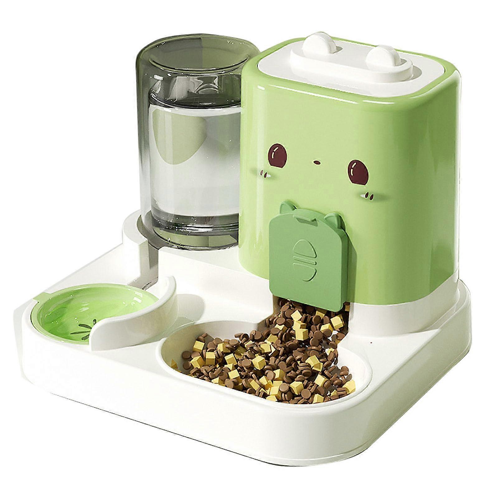 2-in-1 Pet Feeder With Detachable Water Bowl, Portable, Green, One Size, Cat Food Dispenser And Small Animal Bowl Set
