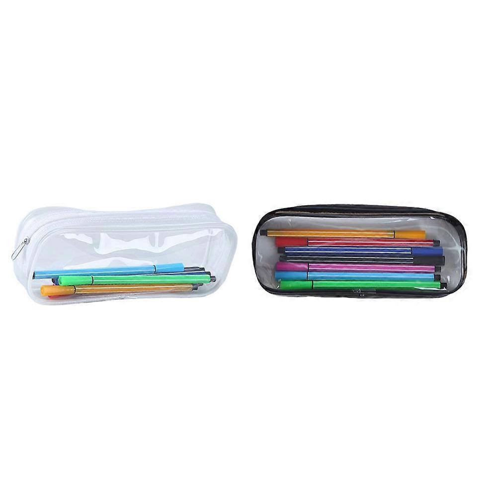 Transparent PVC Pen Bag with Sturdy Design for School Use White Color Smooth Zipper 2 Pieces