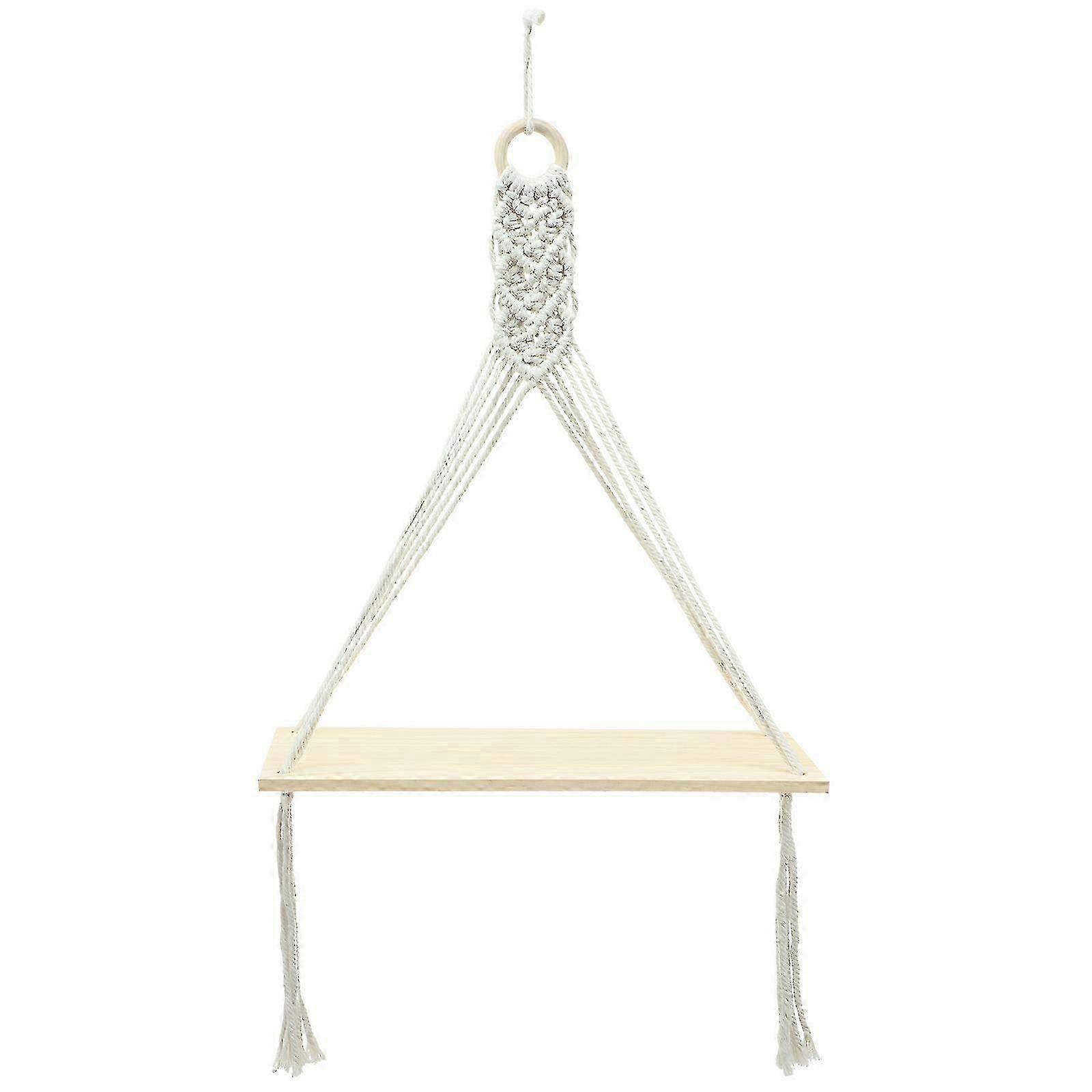 Boho Macrame Hanging Shelf & Rustic Wood Wall Decor - Floating Storage Organizer for Bedroom & Home Decor Accents