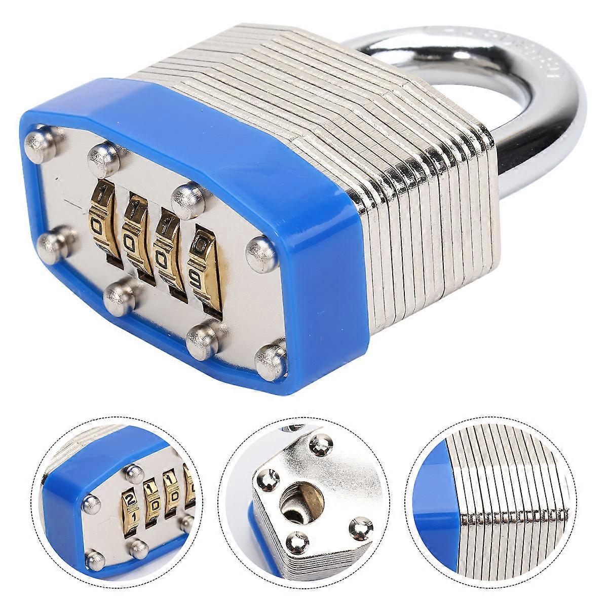 Blue Durable Metal 4- Password Padlock for Travel Use 1Pc Household Luggage Lock