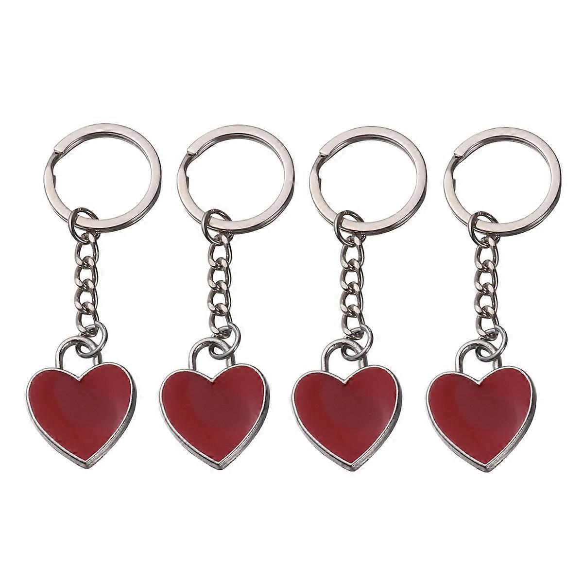 4pcs Heart Keychains Creative Key Rings Heart Pendant Zinc Alloy Key Holder Craft Ornaments for Car Key Bag Decor