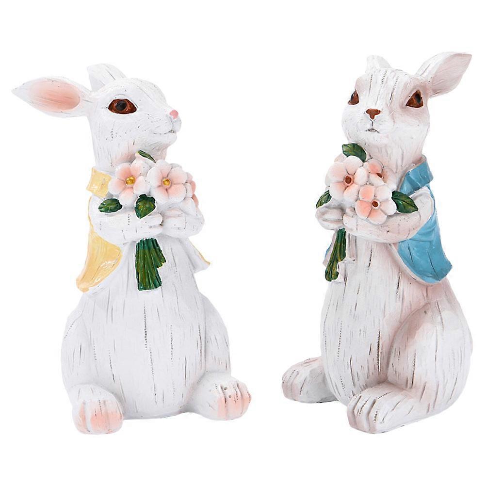 Bunny Figurine Animal Statue 2Pcs Resin Rabbit Design Tabletop Decoration Multi Color For Festivals