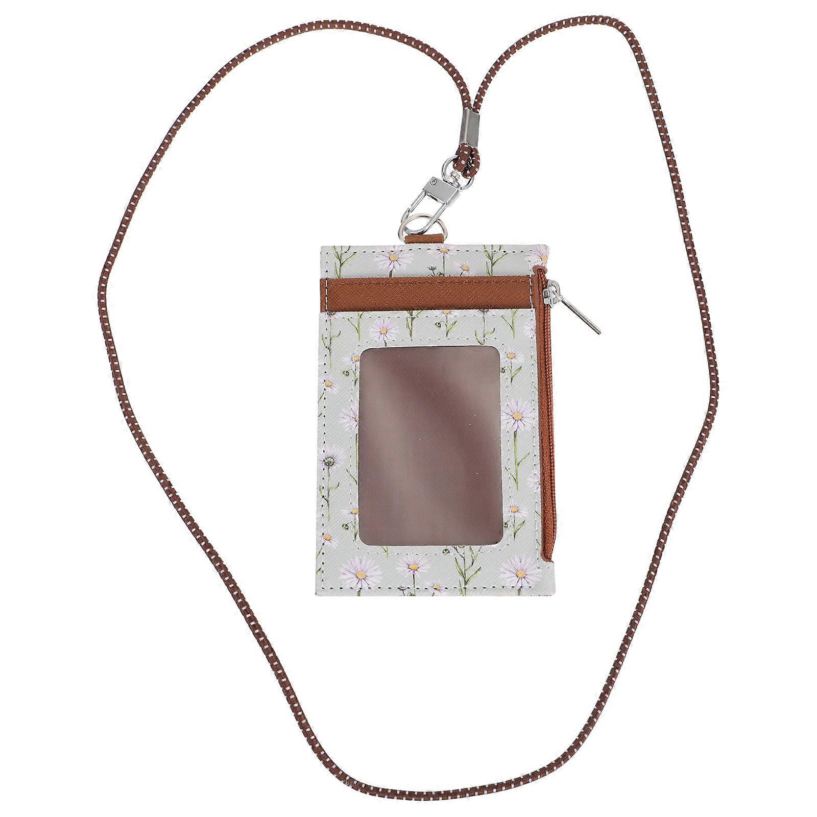Pu Card Holder with Lanyard – Vertical ID Holder for Employee, Student & Travel Use – Stylish Flower Design for Bus & Identification Cards