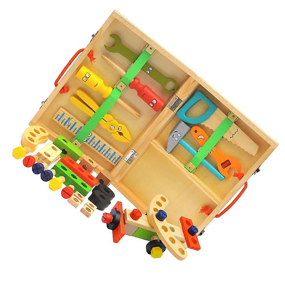 Children Wooden Repair Tools Toy Kit For Boys Hands-on Ability Cultivation 30X20.3X8cm DIY Toolbox Set 1 Set