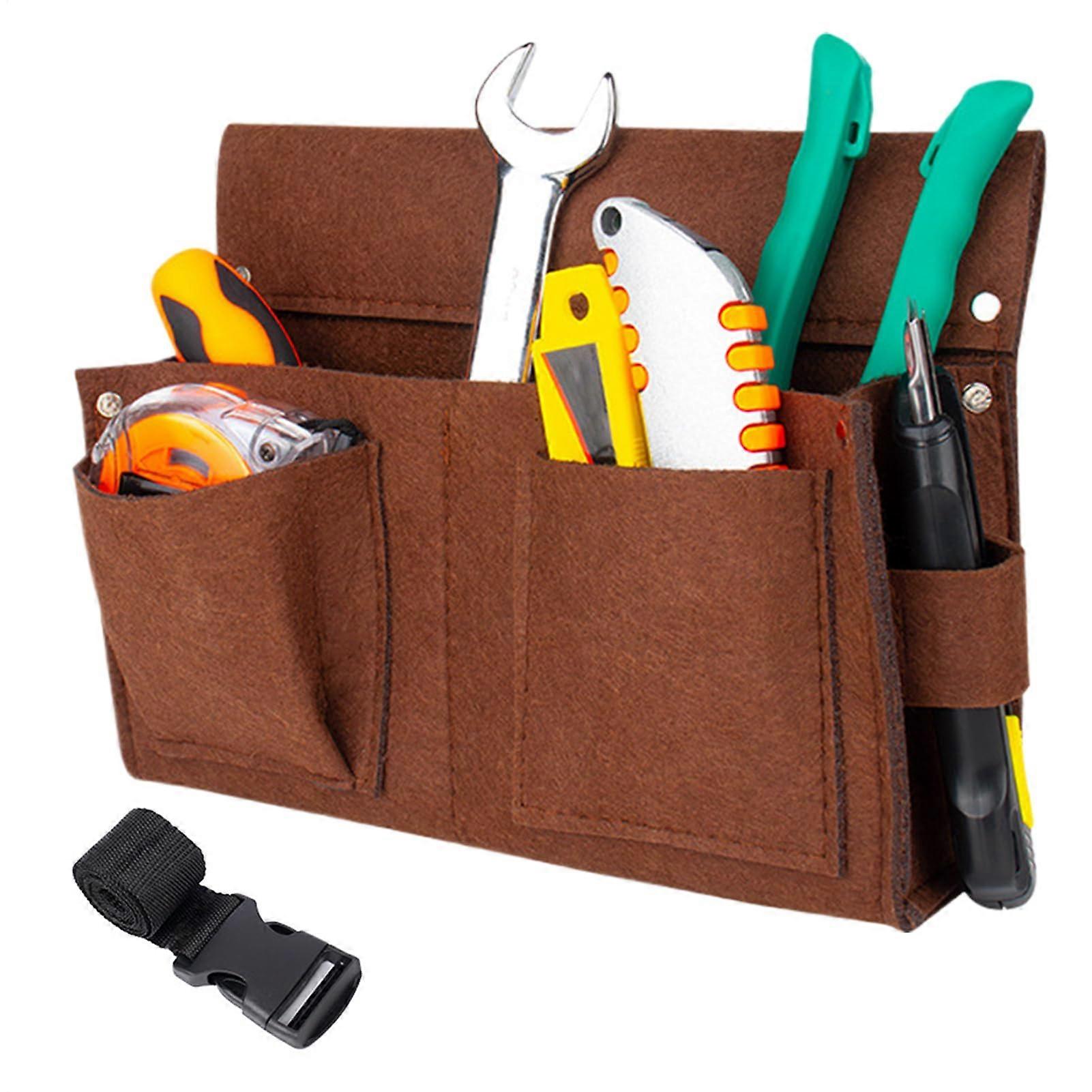 Herren-Werkzeuggürtel Mit Verstellbarem Schultergurt, Robuste Mehrzwecktasche Für Bau, Garten, Elektro Und Sanitär, Braun, Groß