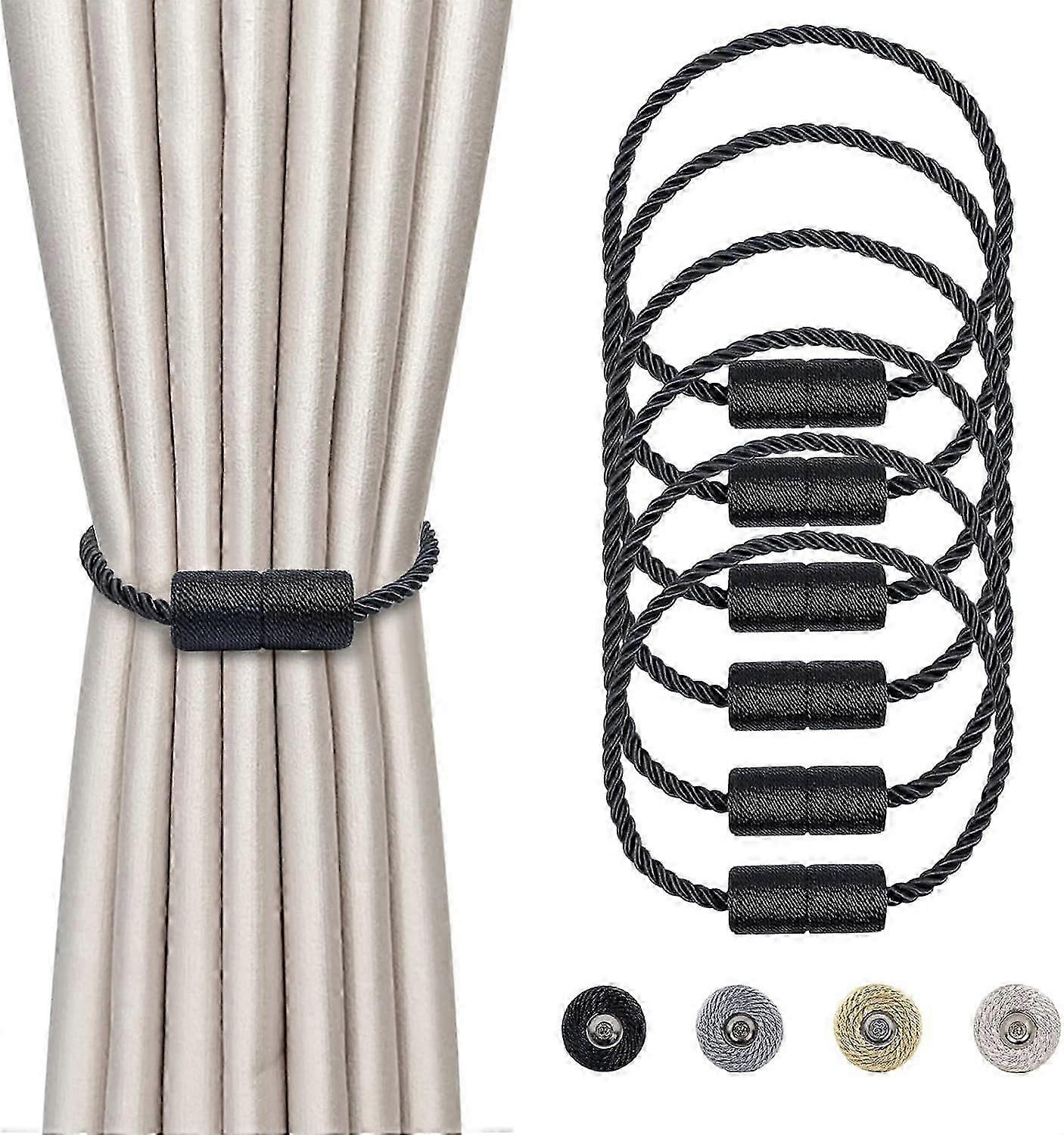 Unbrand Pièces Embrasses de rideau magnétiques Boucle de rideau tressé noir Porte-rideau magnétique