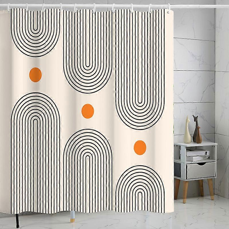Boho Mid Century Shower Curtain with 12 Hooks