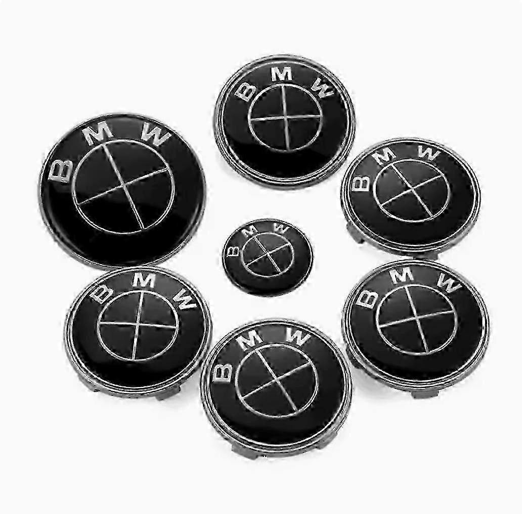 7 Sets Of Bmw Carbon Fiber Red And White Logo Emblem, Wheel Center, Hood And Trunk Logo