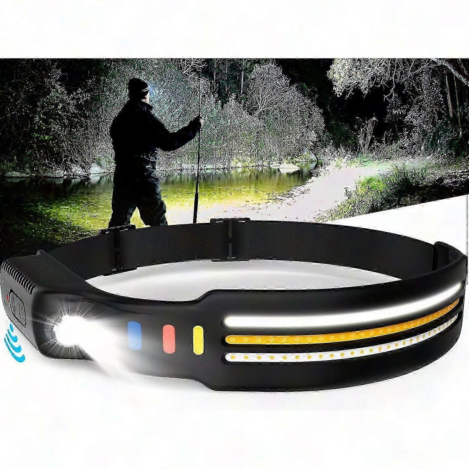 Rechargeable 9000 Lumen LED Headlamp Flashlight with Motion Sensor, 260 Wide Beam & 10 Light Modes, Waterproof Super Bright Headlamp