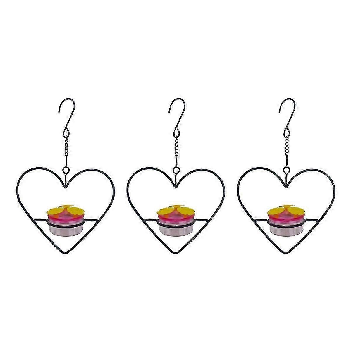 3 Pcs Hanging Hummingbird Feeder, Stackable Hanging Humming Bird Feeder with Metal Frame &amp; Red Plastic Bowl Circular