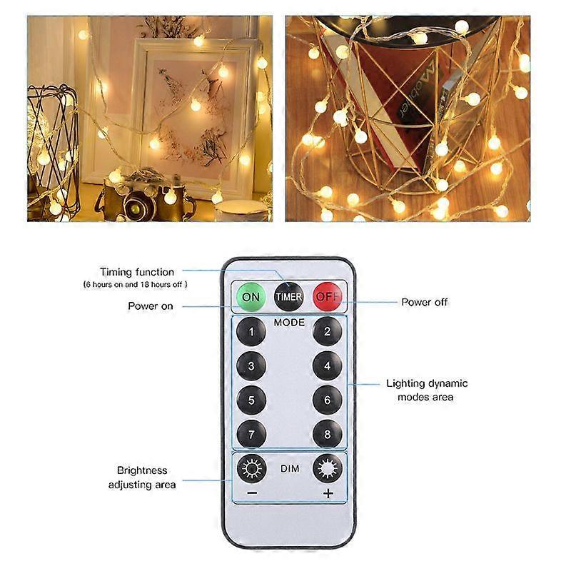 6Meters/19.6Ft 40PCS Globe Ball String Light USB Powered Operated with Controller 6H/18H Timer 3 Levels Dimmable Brightness Adjustable 8 Dynamic Light