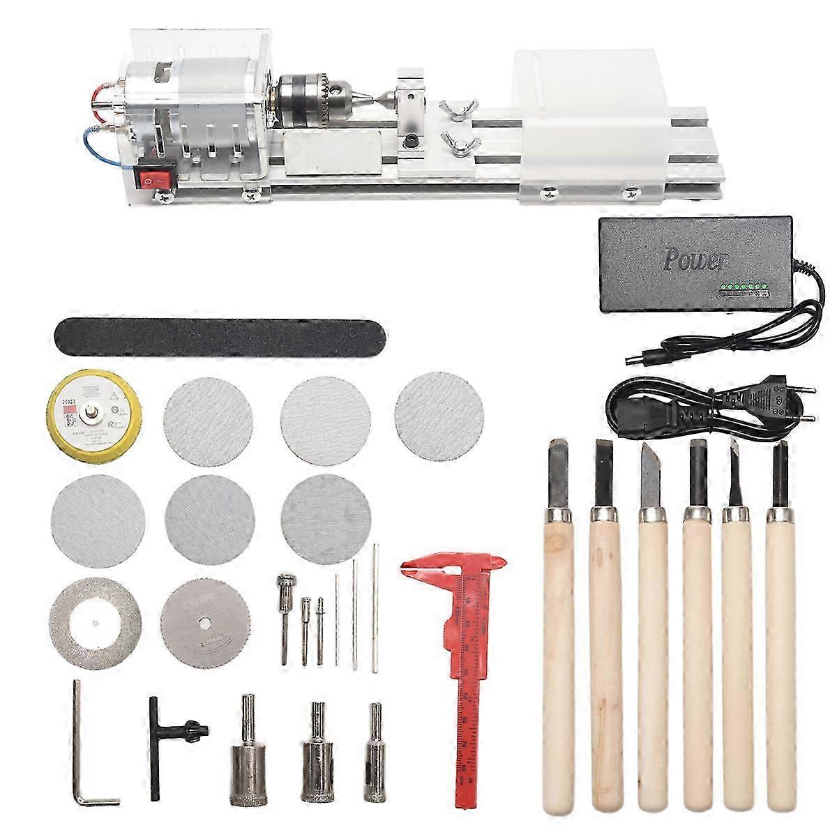 Mini Lathe Machine DIY Woodworking Wood Lathe Milling Machine EU Plug