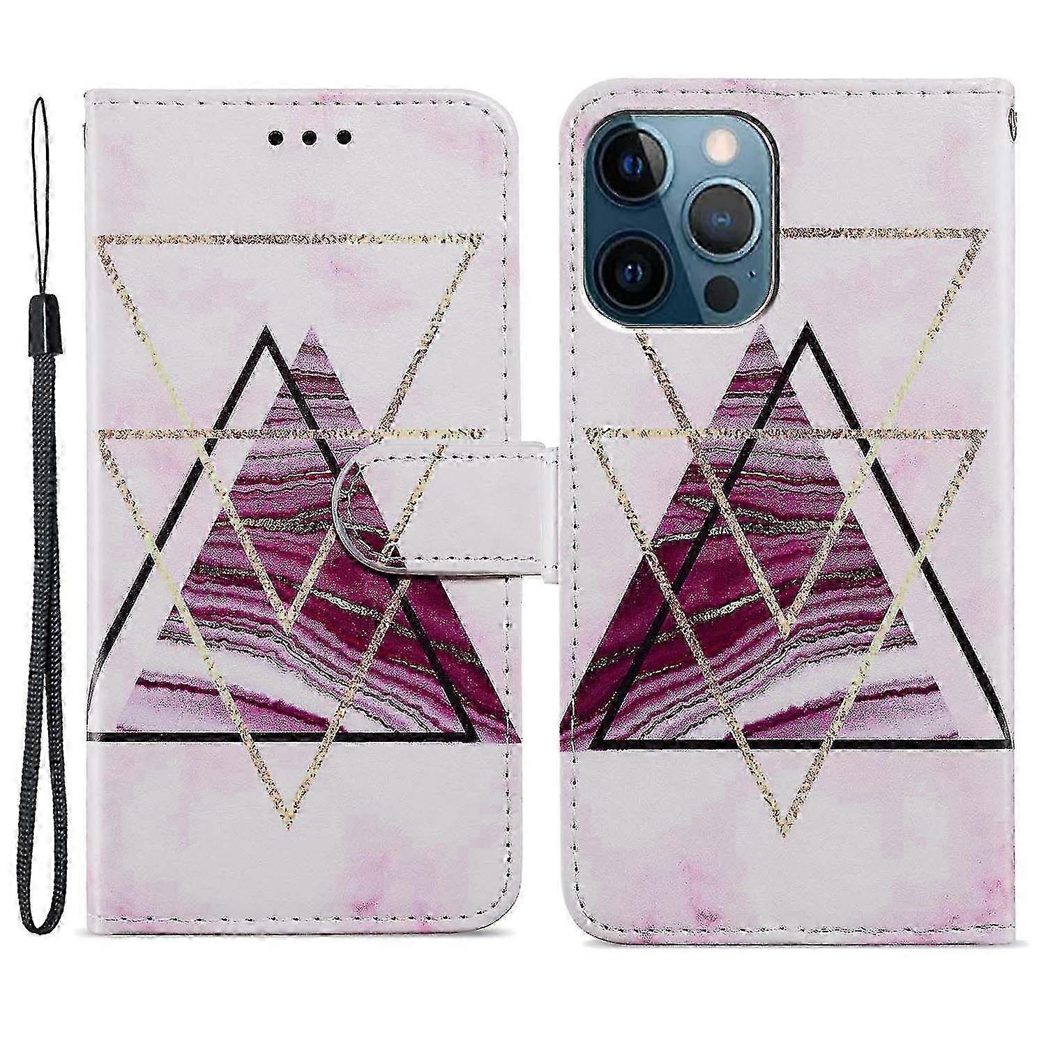 2025 For Iphone 15 Pro Stand Phone Case Pattern Printing Pu Leather Wallet Cover With Strap