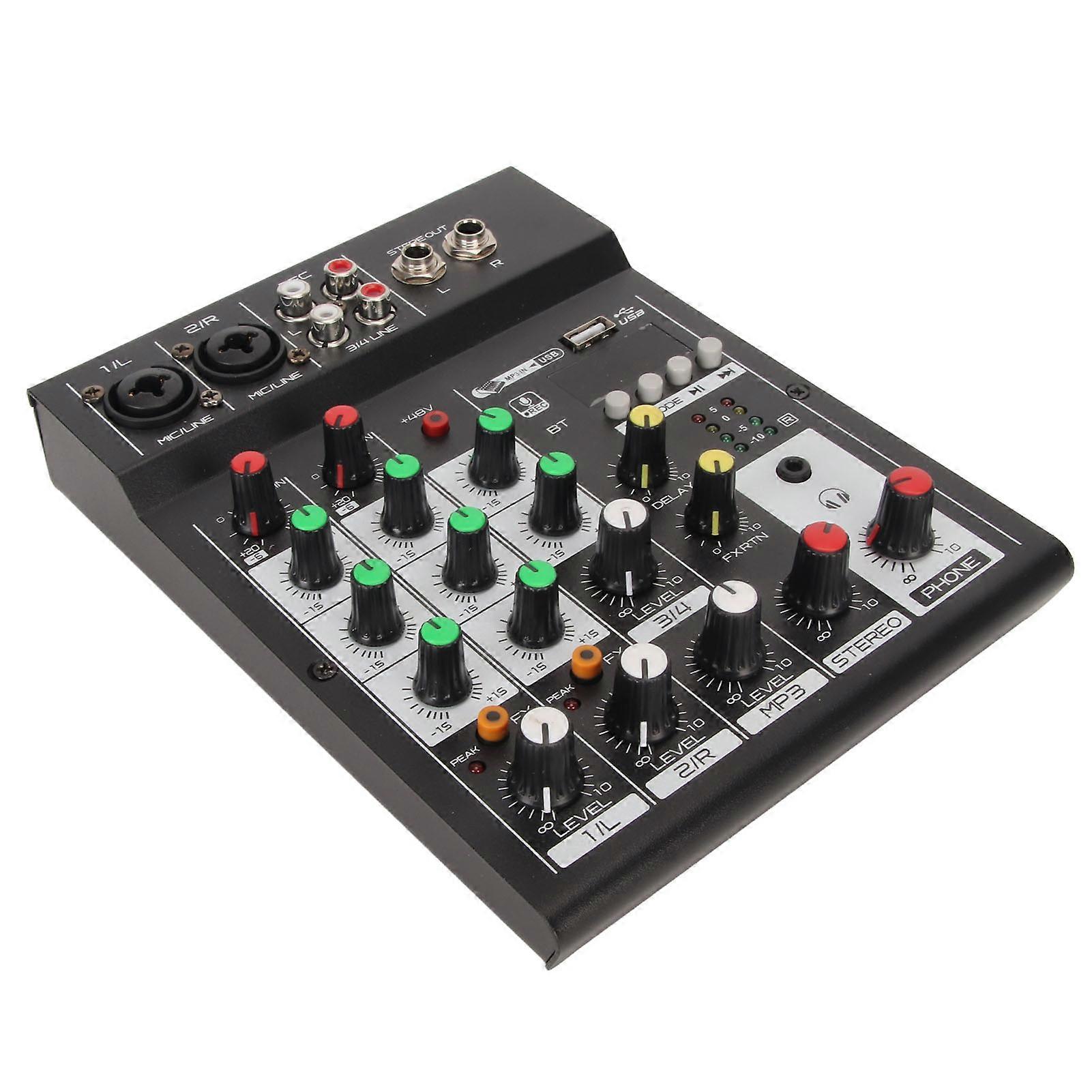 Bluetooth 4-Channel Mini Mixer Board with U Disk, 2 Mic Inputs, EU Plug