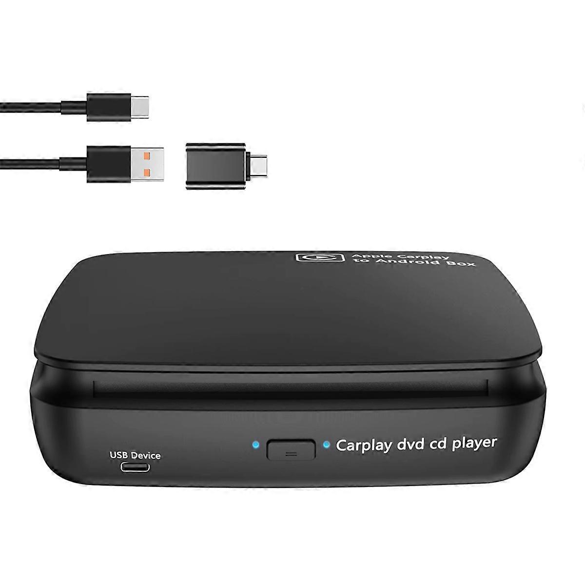 Car CD DVD Player Portable CD Player Music Player Carplay AI Box for Wired to Wireless CarPlay Adapter & Android Auto