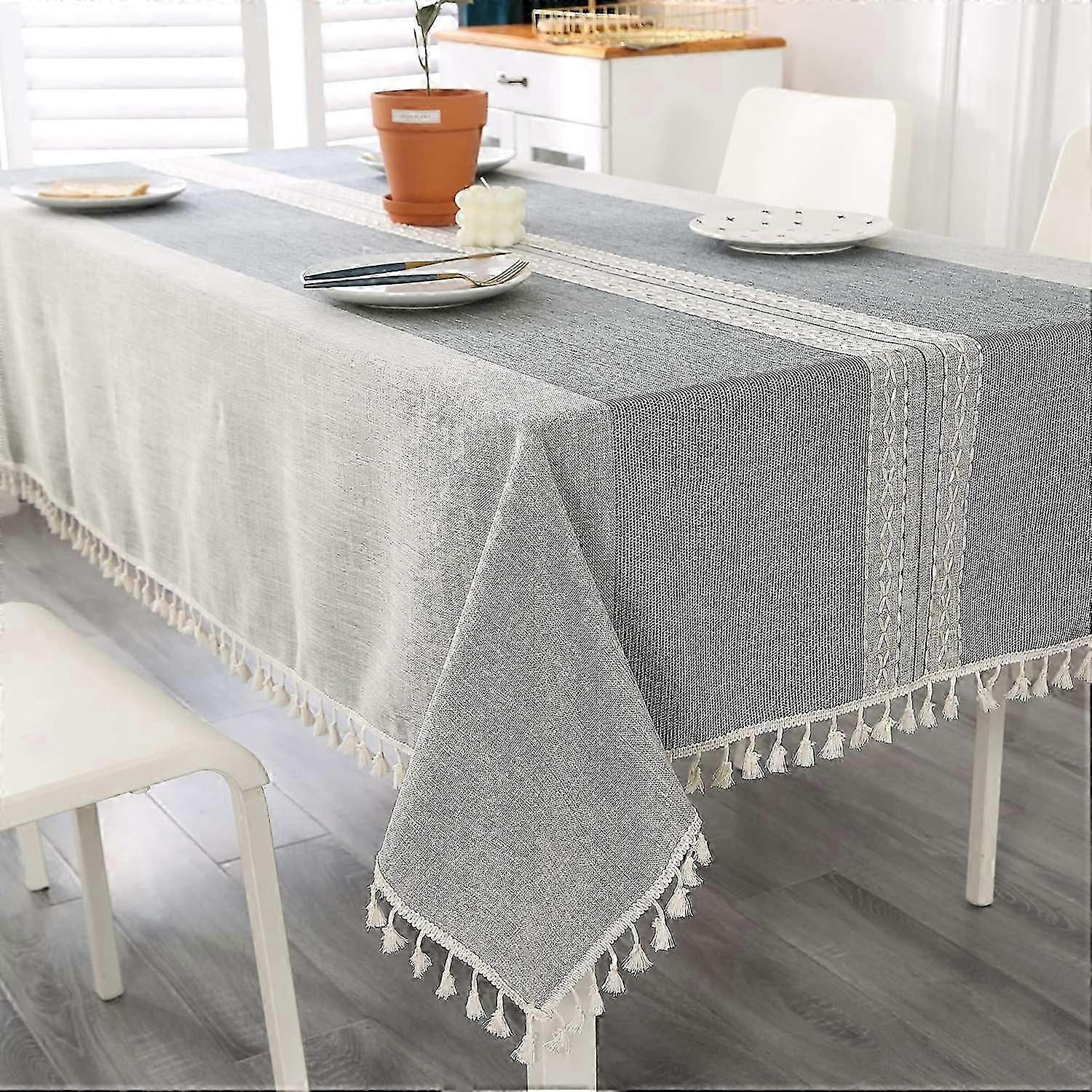 Tablecloths Rectangular Grey Cotton Linen Table Cloth Wrinkle-Free Washable Table Cover, Dust-Proof
