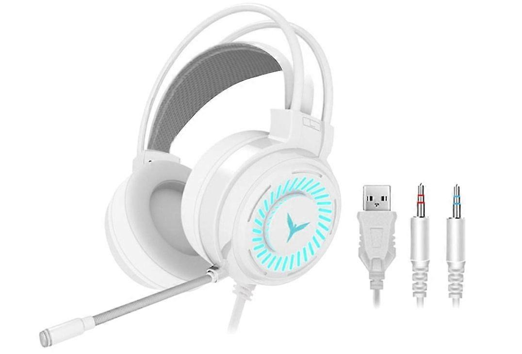 Gaming Headset with Microphone, LED Light, PC Headset with 4D Stereo(White)