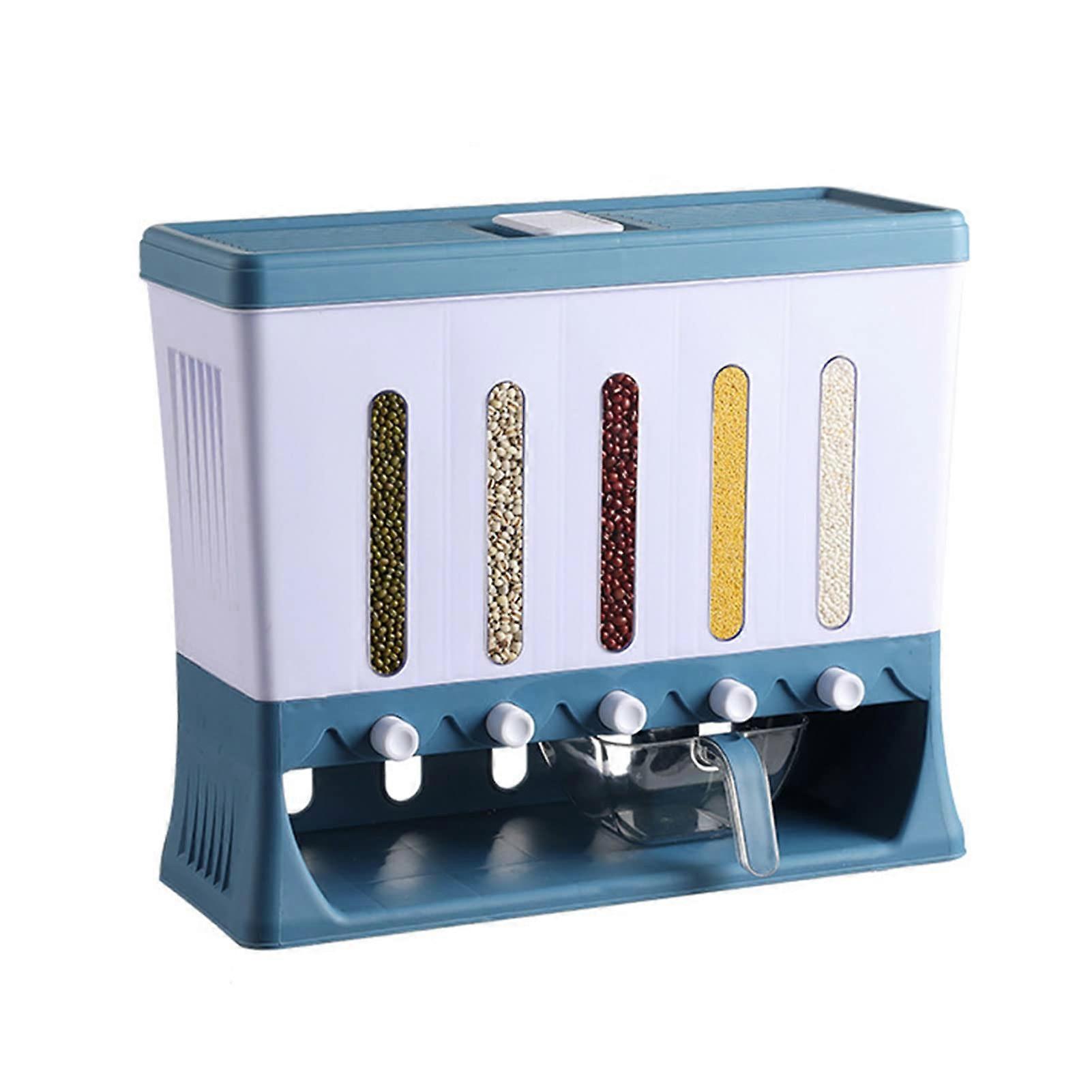 Cereal Dispenser 5In1 Plastic WallMounted Automatic Metering MultiCompartment Storage Box For Home Kitchen