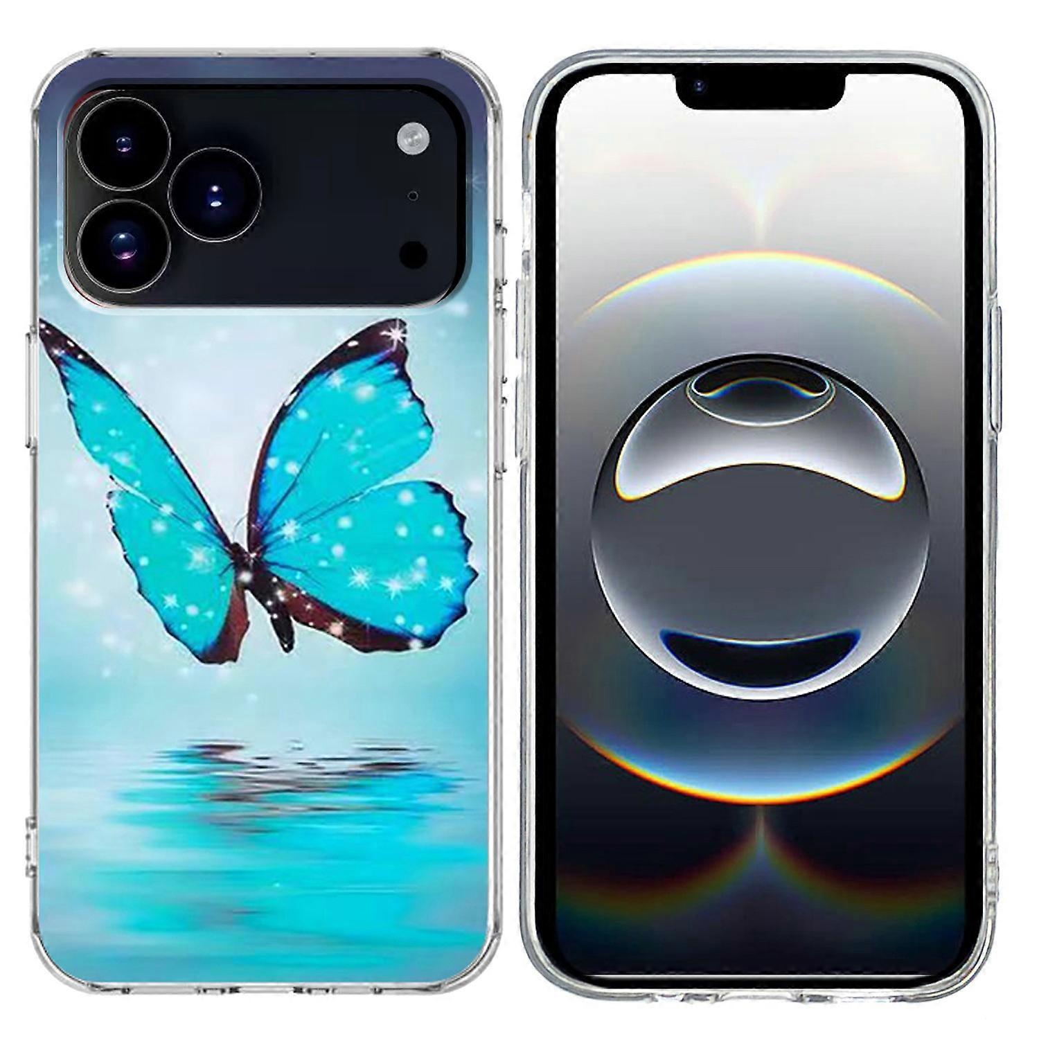 For iPhone 17 Pro Case Pattern Printing Cell Phone TPU Back Cover - Blue Butterfly