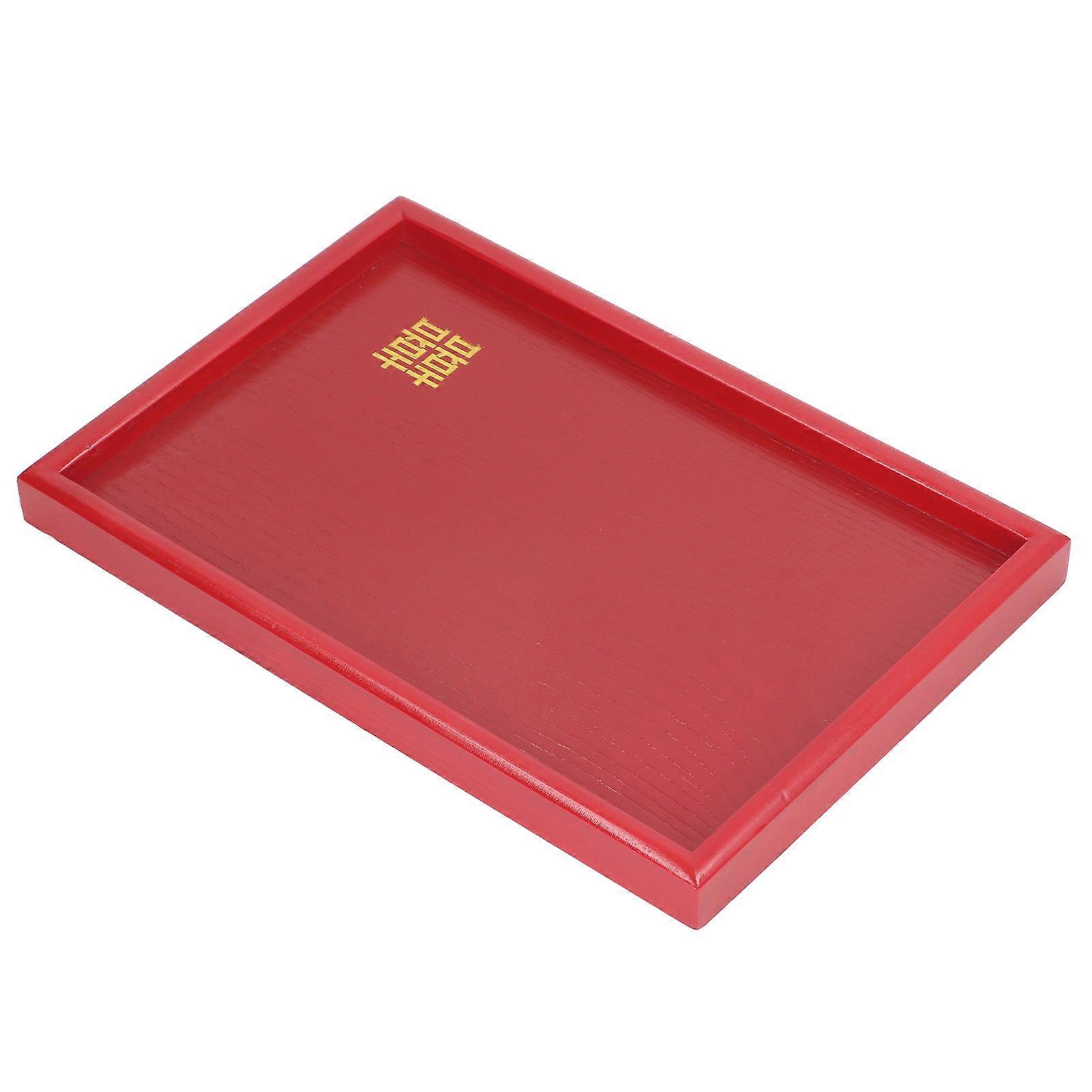 Red Solid Wood Serving Tray Square Plate, Small 25x18cm