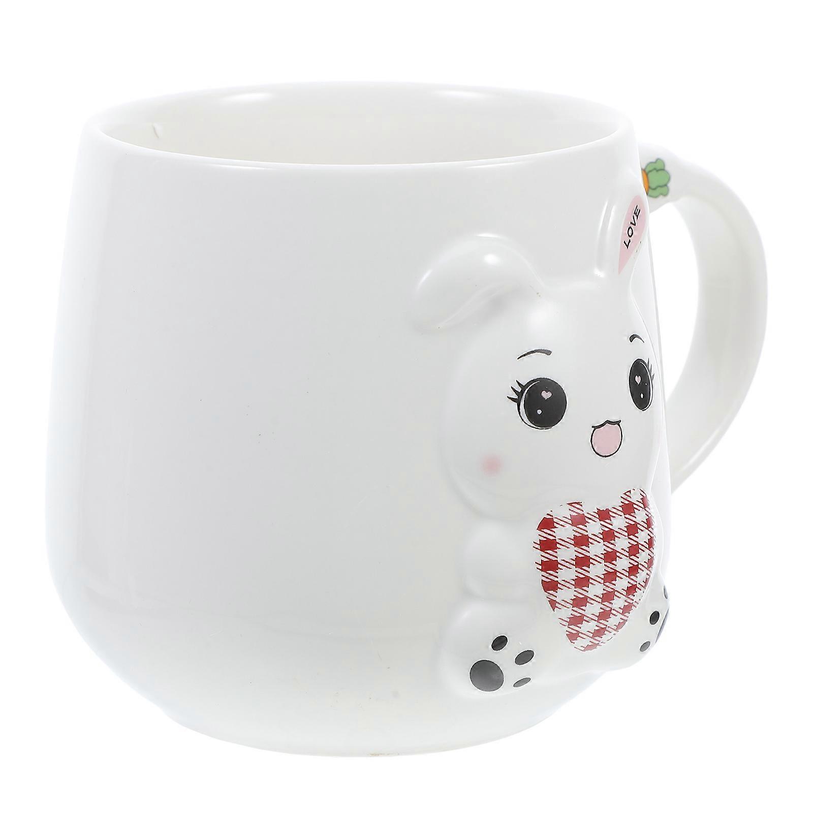 Ceramic Coffee Mug Bunny Embossed for Drinking White Ceramic Mug