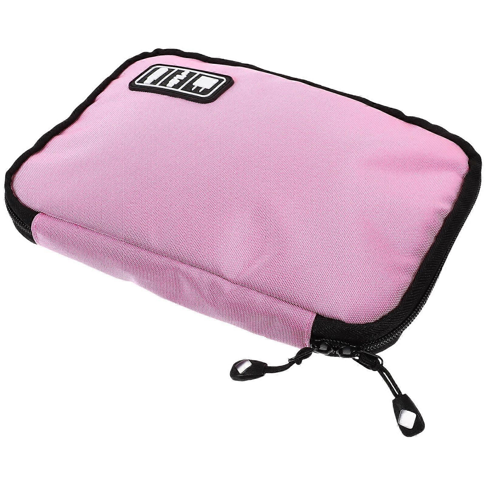 USB Cable Storage Bag for Electronics Organizer Waterproof 2 Layer Pink