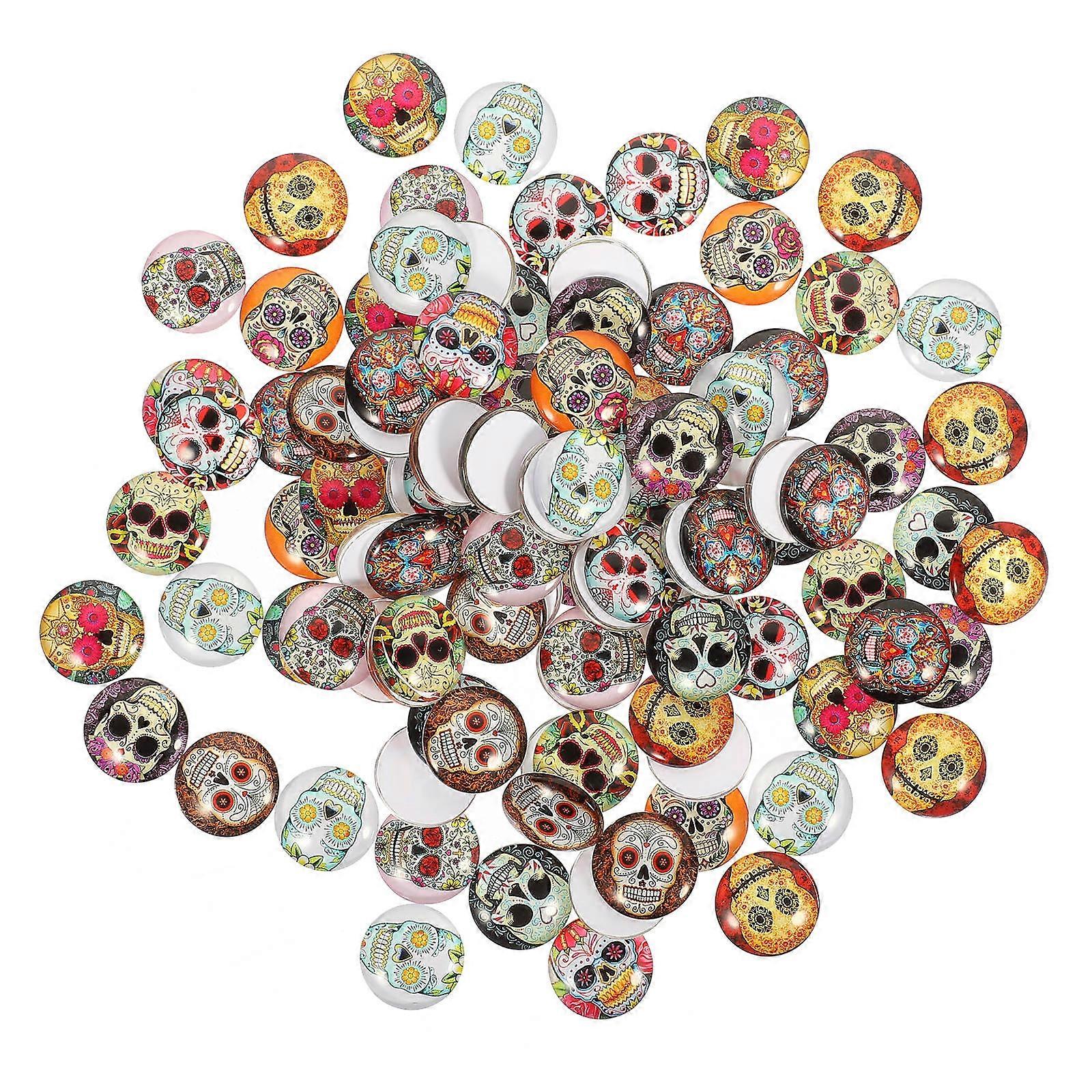 DIY Gemstone Cabochons for Decor 100Pcs Round Glass Dome Skull Pattern Set