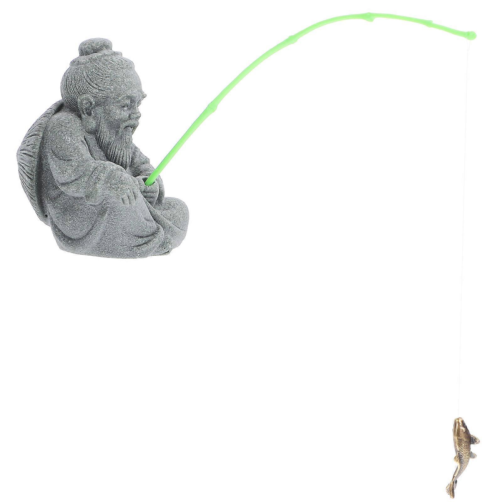 Dark Grey Mini Fisherman Figure for Decor Resin Table Decoration