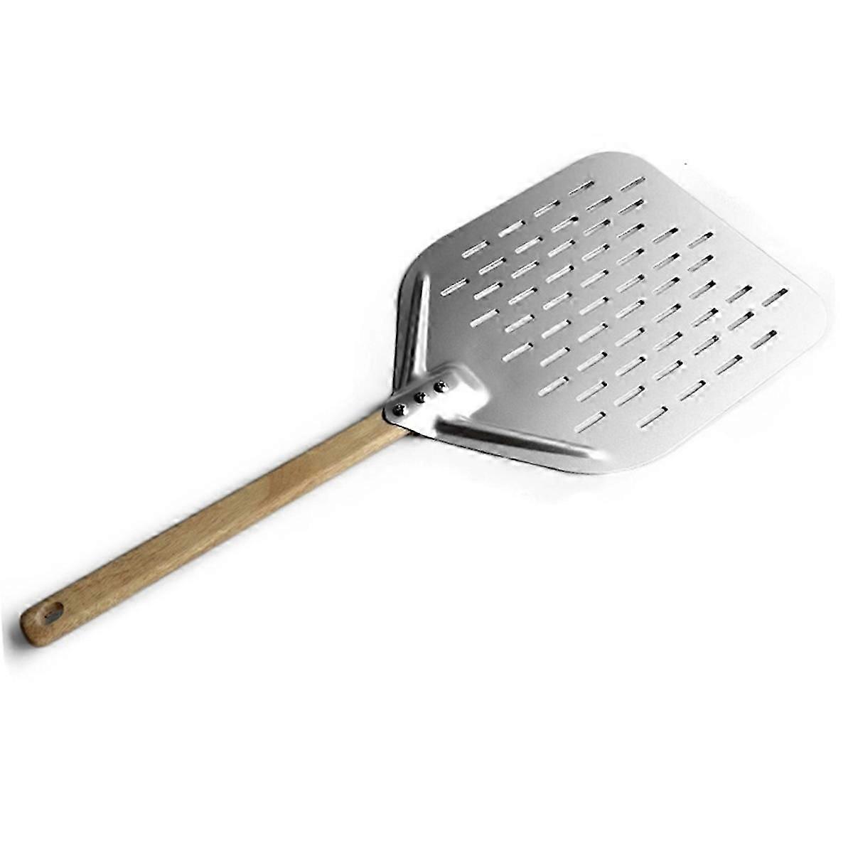 12-Inch Wooden Handle Pizza Peel with Non-Stick Perforated Surface for Easy Baking and Serving