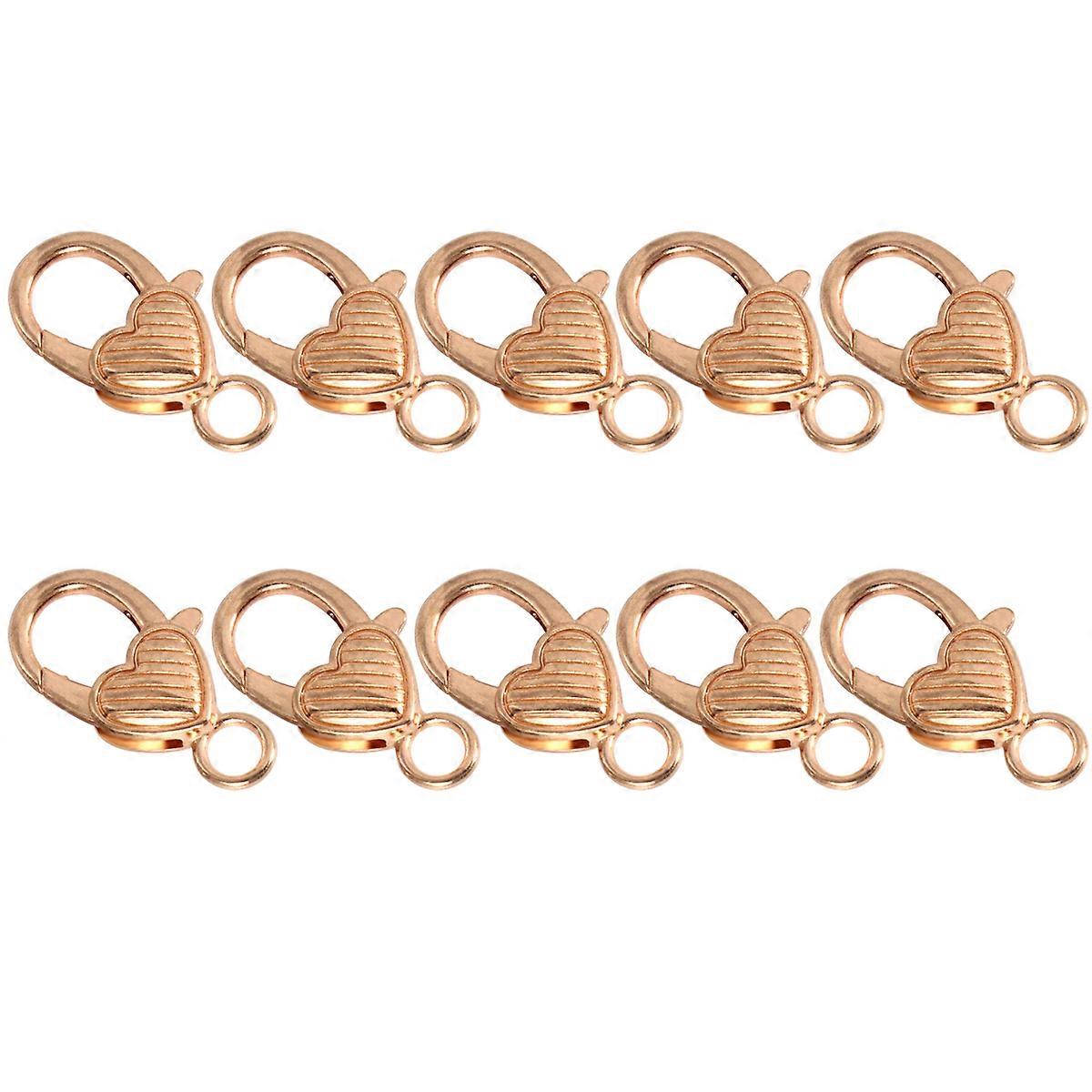 Golden Alloy Lobster Claw Clasp Heart-Shaped Jewelry Clasp 10Pcs Set