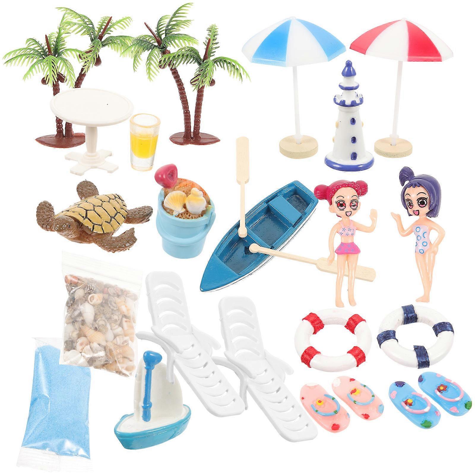 Beach Style Mini Ornament Miniature House Decoration for Display 3Sets