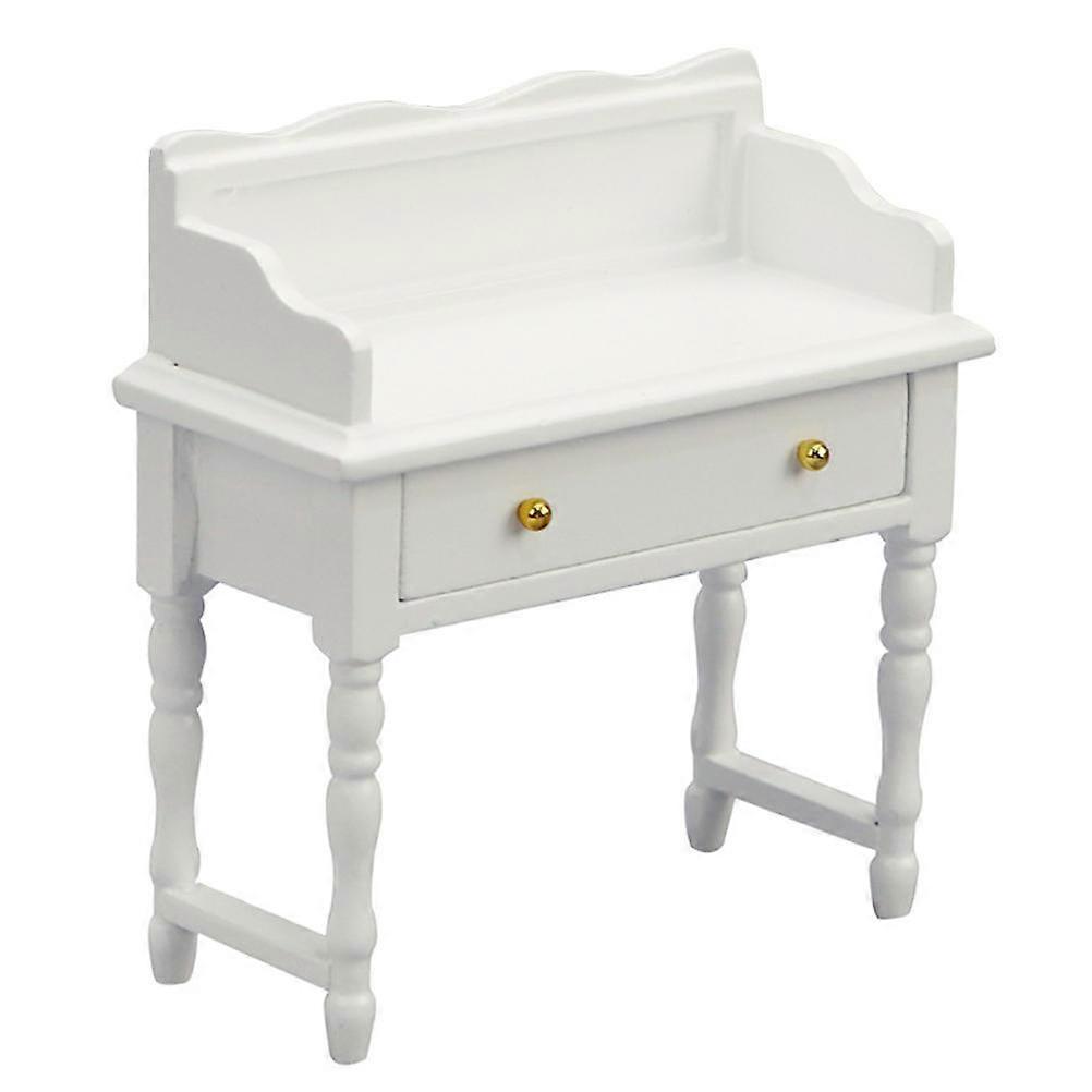 Miniature Wooden Desk Table Model for Home Use 2Pcs White Ornament