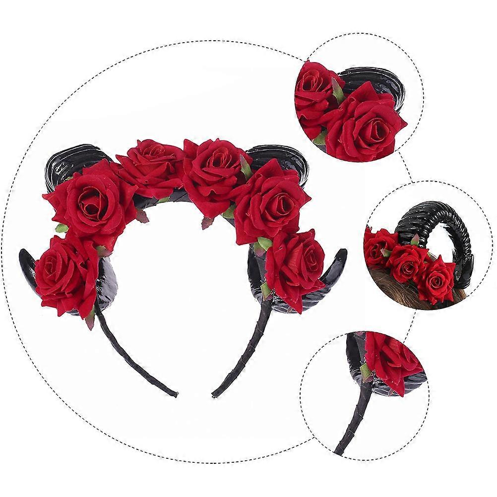 Red Horn Headband Flower and Horn Headband for Halloween