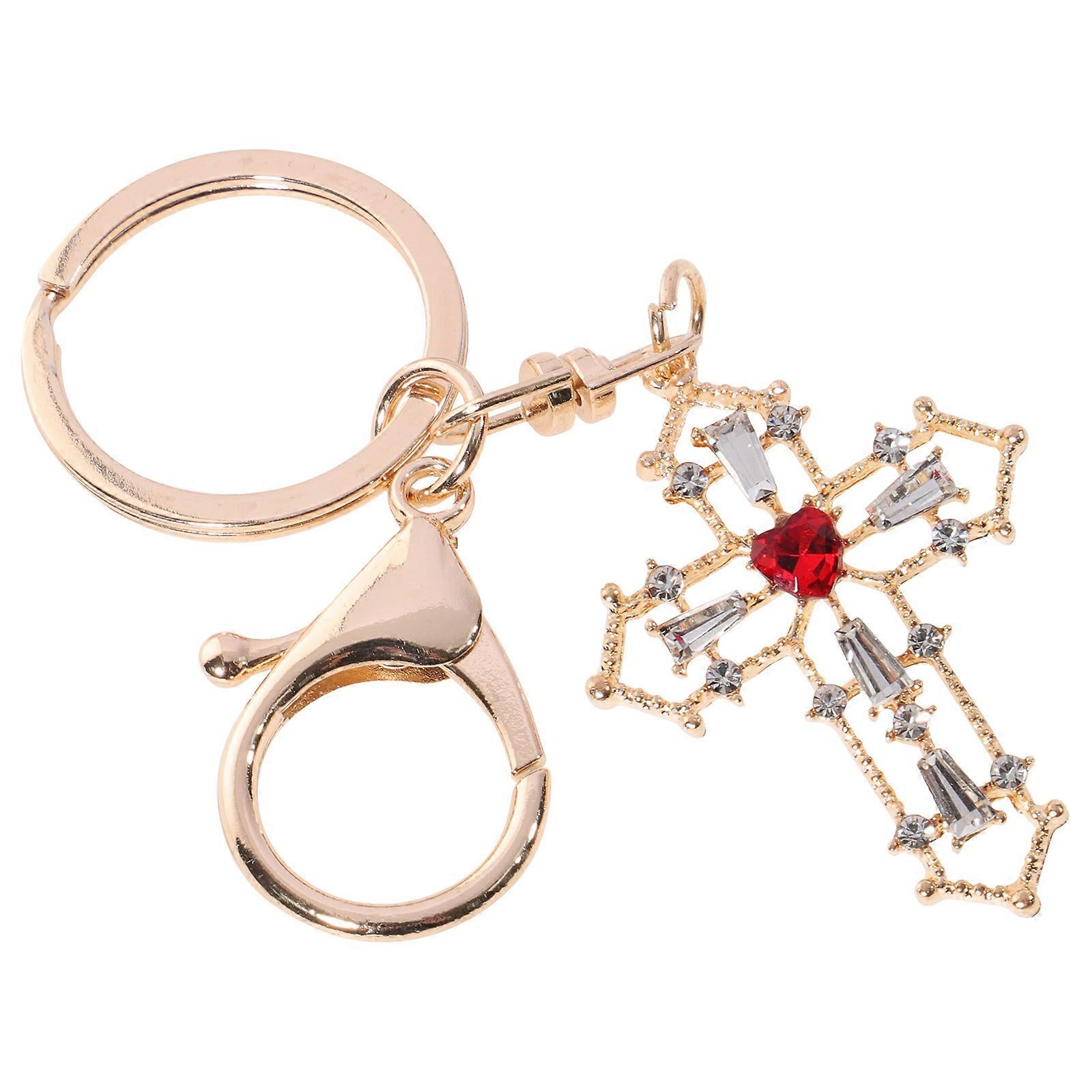 Alloy Cross Keyring with Rhinestone Pendant 5Pcs for Decoration