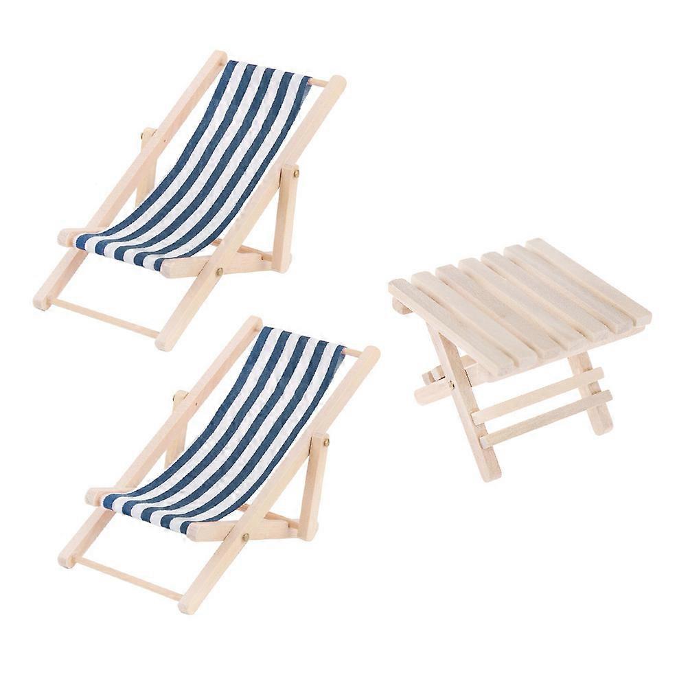 Miniature Adornments 4 Sets Kids Lounge Chair and Beach Table Set Featuring Blue Color for Indoor Decoration and Photography