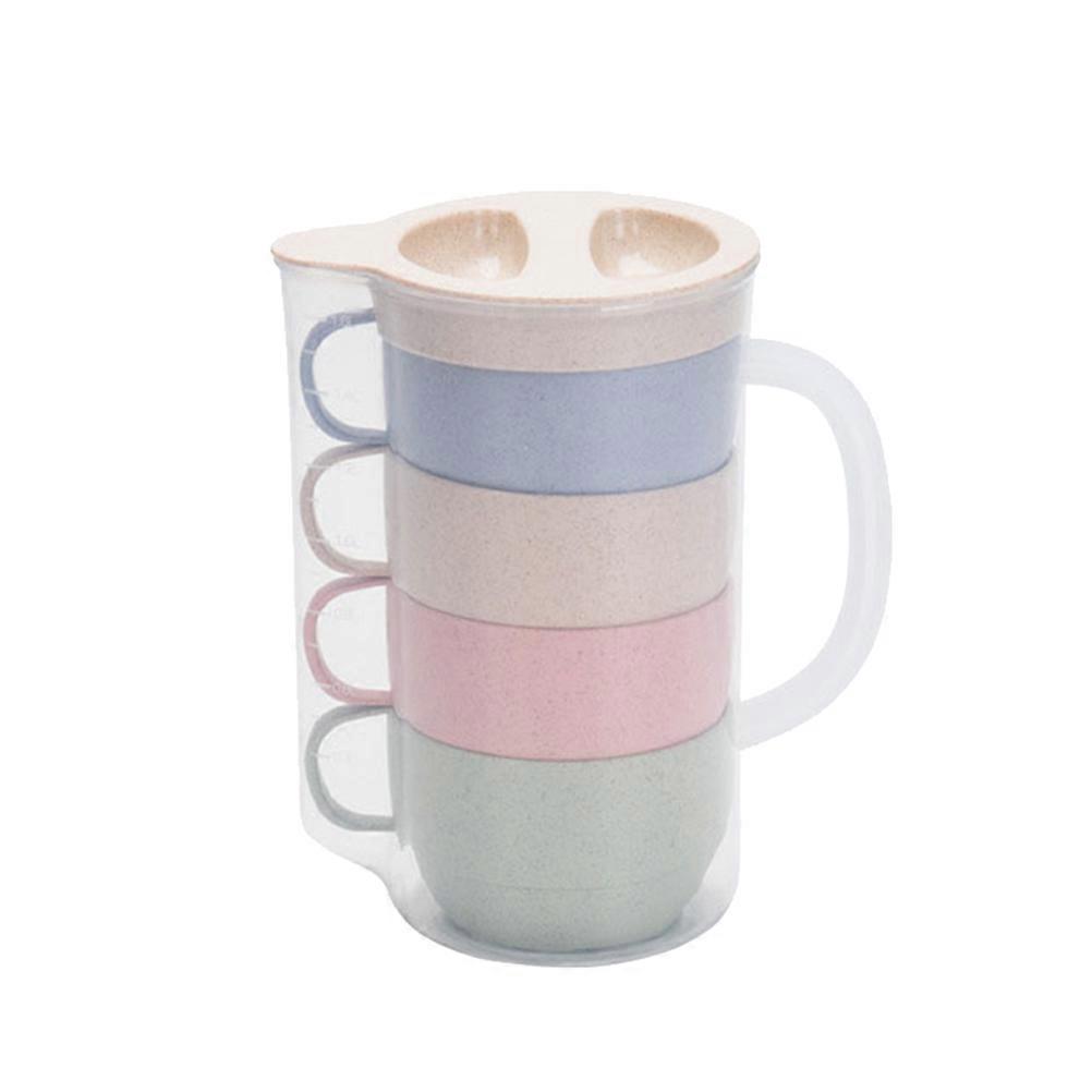 Wheat Cups Large Capacity Kettle And Cups Kit For Outdoor Enthusiasts Assorted Color Heat Resistant 5-Pcs Set