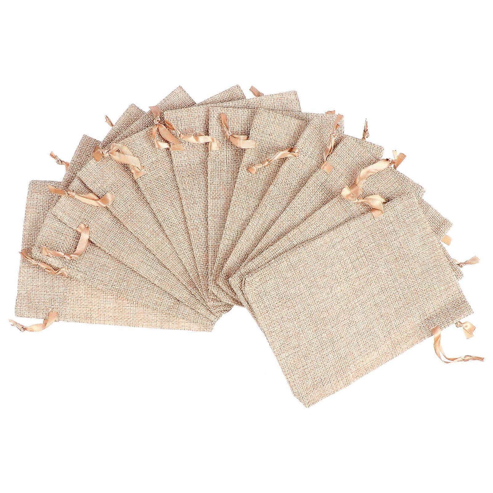 Reusable And Washable Linen Storage Bags Ideal For Small Items In Coffee Color 2 Sets Of 12 Pcs