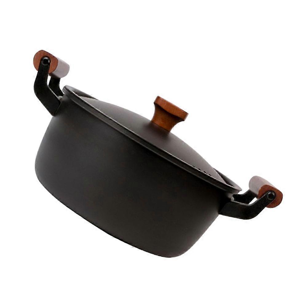 Black Iron Soup Pot for Home Use 2Pcs Non-Stick Stew Pot with Wooden Handle