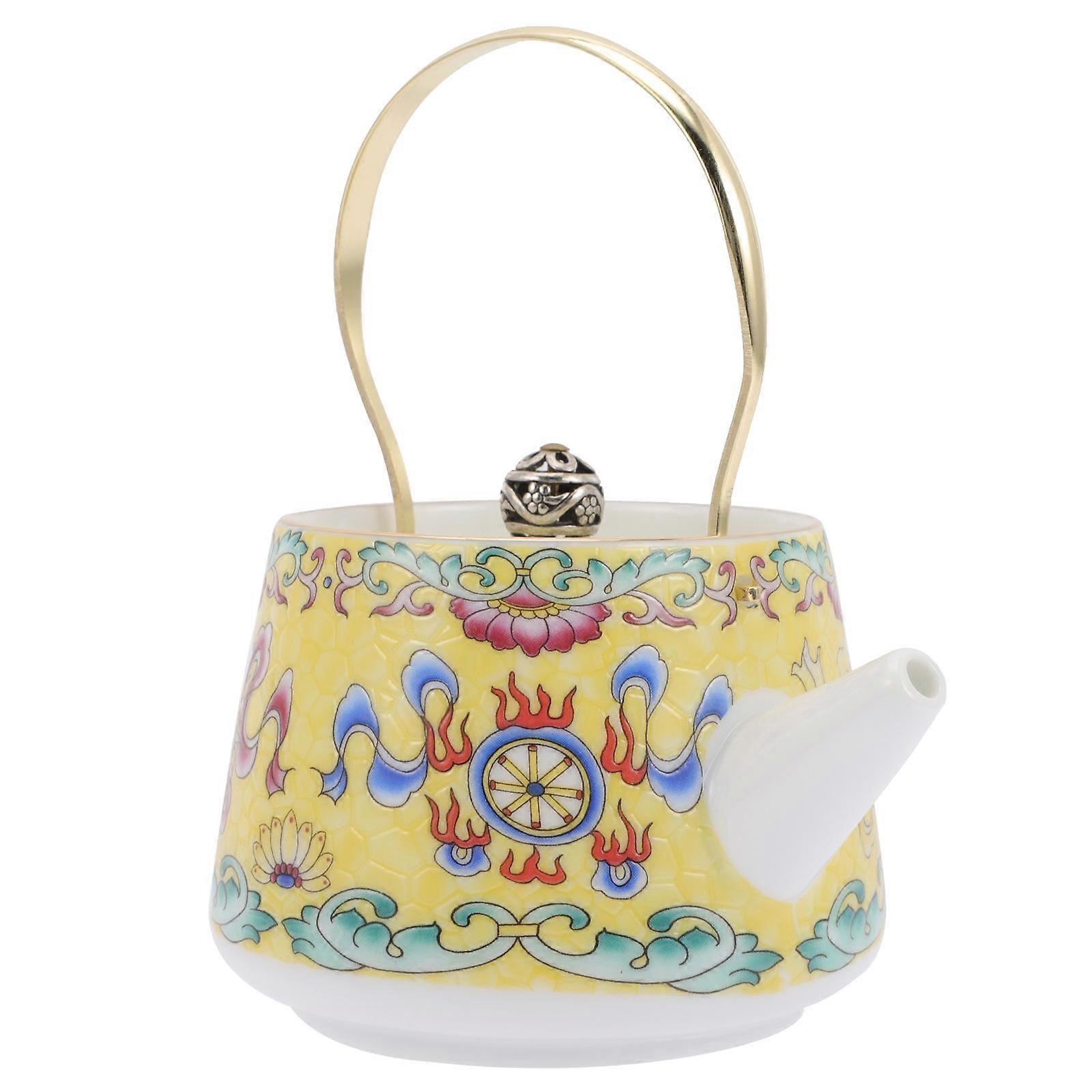 Tea Enameled Pot Household Tea Maker Ceramic Stainless Steel Orange for Gift Giving 1Set